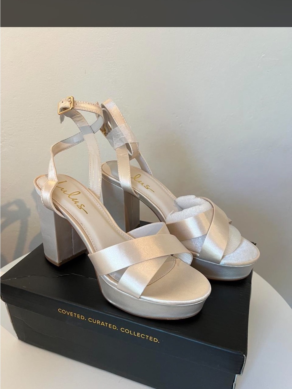 Platform Block Heel Sandal in white Champagne
